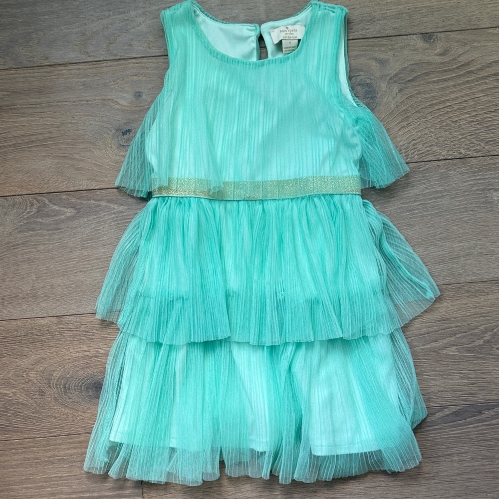 kate spade Aqua Tiered Tulle Party Dress with Gold Band